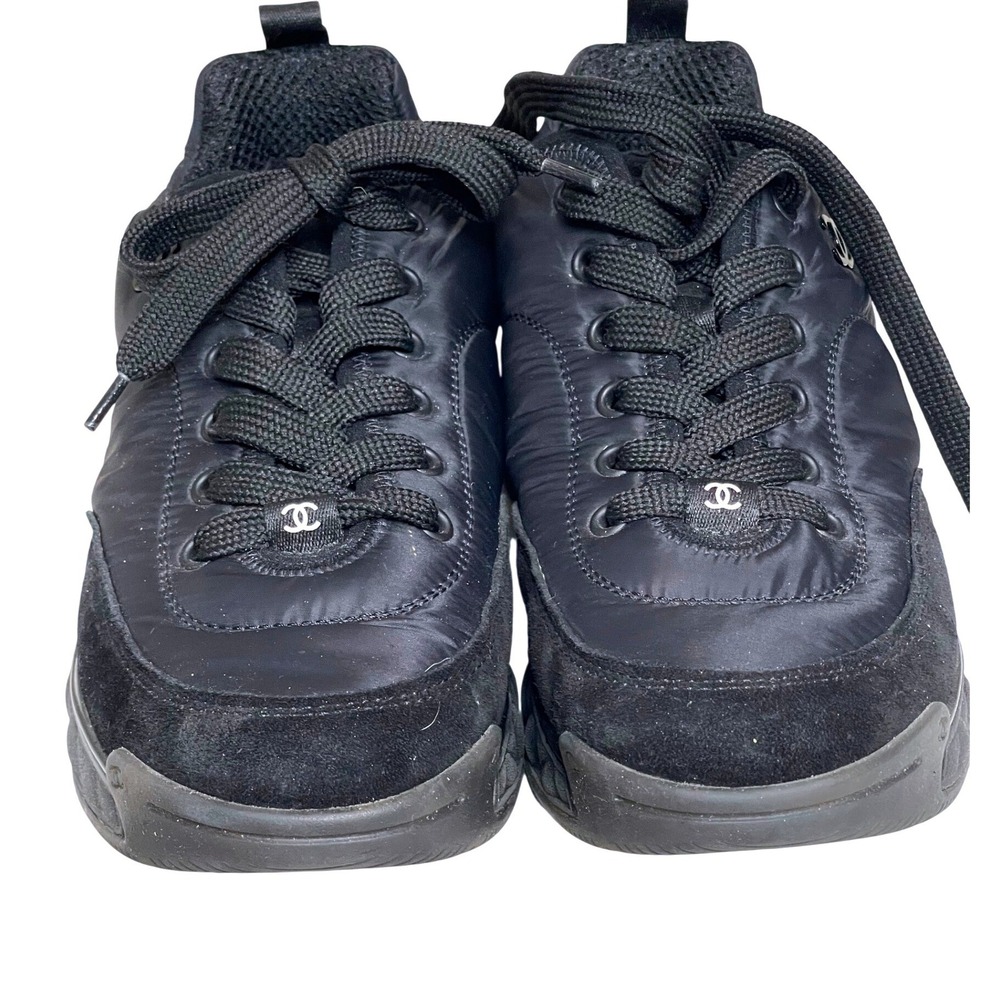 Chanel G38035 Black Nylon Suede Sneakers CC Logo Trainer Shoes EU 39 US 8.5 - Picture 14 of 15